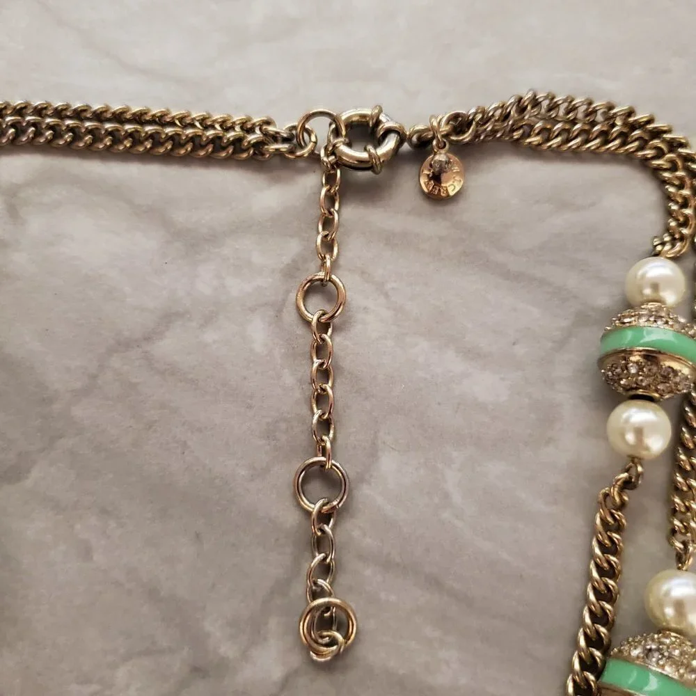✨ J.Crew Rhinestone Crystal Pave Ball Pearl Double Chain Necklace ✨